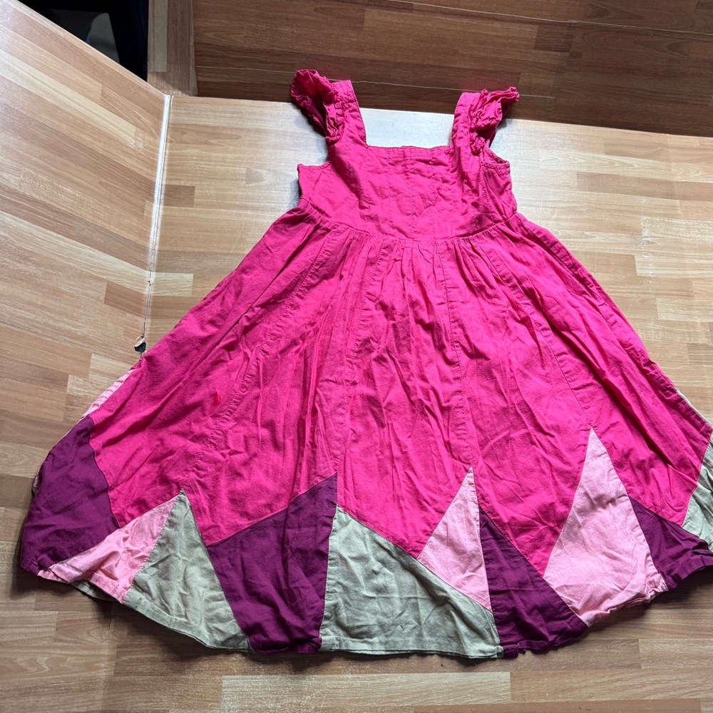 Tea Collection Cap Sleeve Jogakbo Dress in astilbe pink cotton poplin size 4
